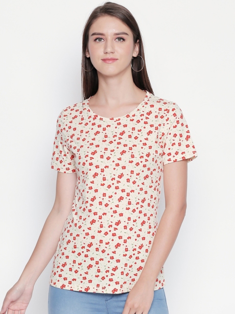 

Honey by Pantaloons Women Cream Floral Print Round Neck T-shirt
