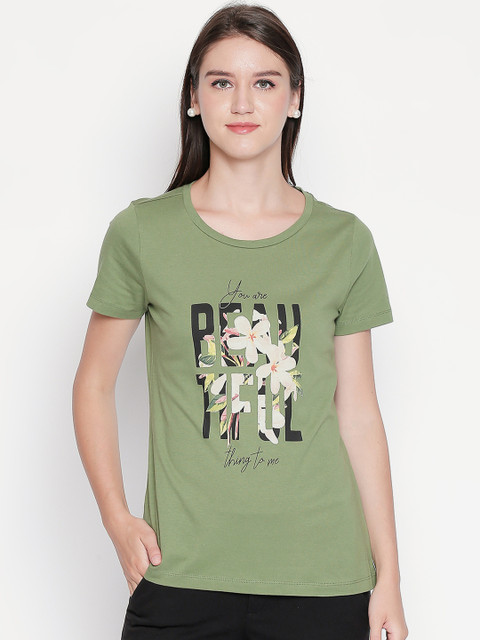 

Honey by Pantaloons Women Green Printed Round Neck T-shirt