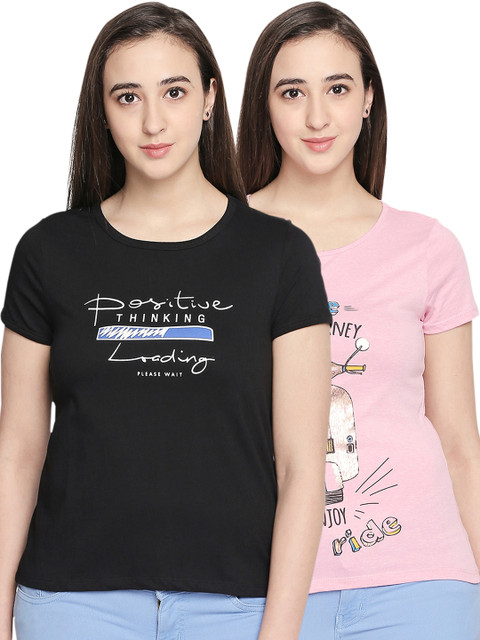 

Honey by Pantaloons Women Pink Printed Round Neck T-shirt