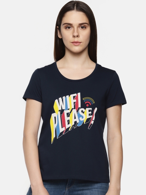 

Honey by Pantaloons Women Navy Blue Printed Round Neck T-shirt