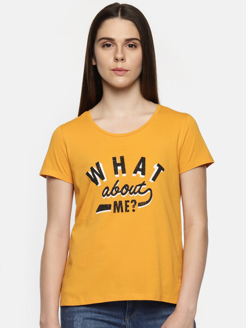 

Honey by Pantaloons Women Mustard Printed Round Neck T-shirt
