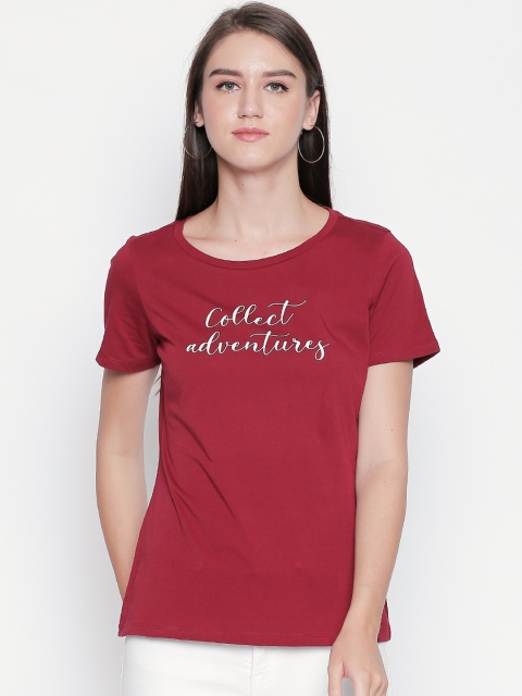 

Honey by Pantaloons Women Maroon Printed Round Neck T-shirt