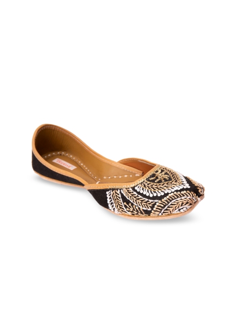 

Jivaana Women Black Embellished Leather Mojaris