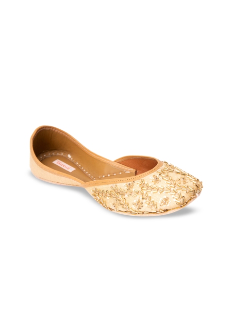 

Jivaana Women Gold-Toned Embellished Leather Mojaris