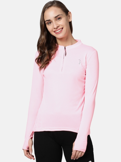

Campus Sutra Women Rose Solid Mandarin Collar T-shirt