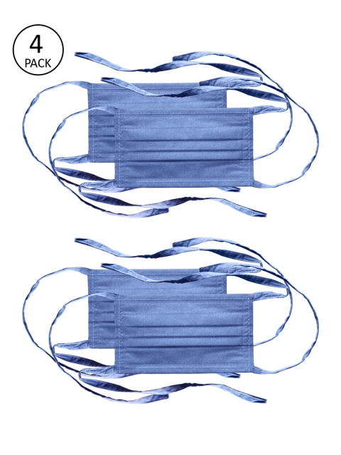

Voylla Unisex Blue Solid 4 Pcs 2 Ply Reusable Outdoor Fabric Masks