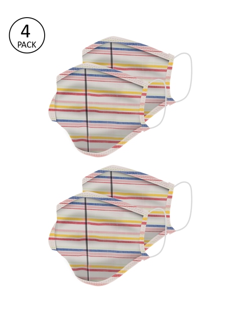 

Voylla Unisex White & Pink Striped 4 Pcs 2 Ply Reusable Outdoor Fabric Masks