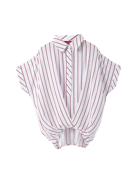 

Cub McPaws Girls White & Red Striped Shirt Style Twisted Pure Cotton Top