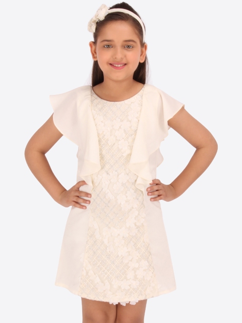

CUTECUMBER Girls Cream-Coloured Self Design Sheath Dress