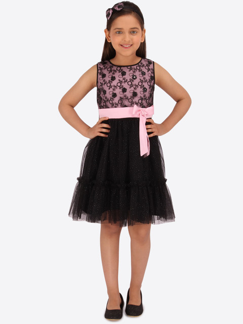 

CUTECUMBER Girls Black Self Design Fit and Flare Dress