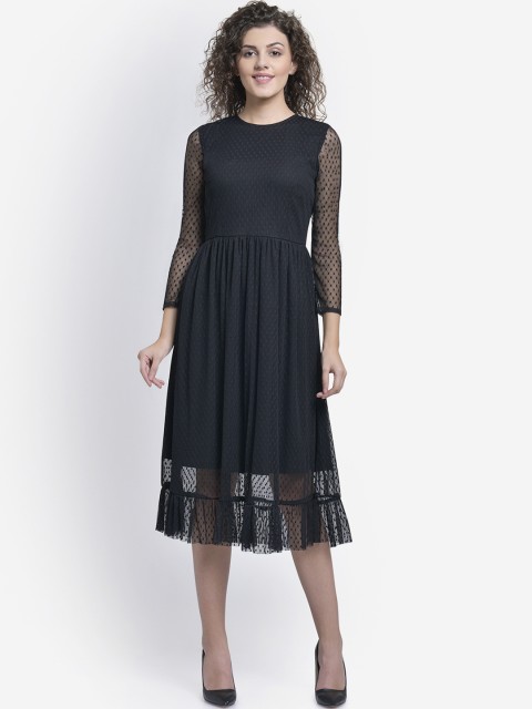 

Martini Women Black Self Design Fit and Flare Dress