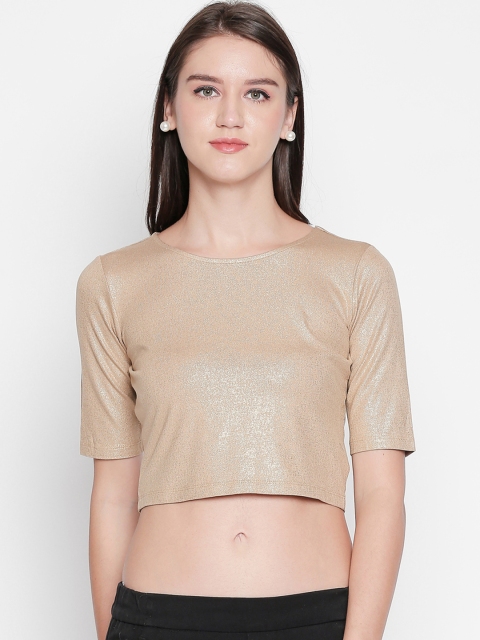 

AKKRITI BY PANTALOONS Women Gold Shimmer Fitted Crop Top