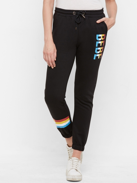 

bebe Women Black Brand Logo Printed Slim-Fit Joggers