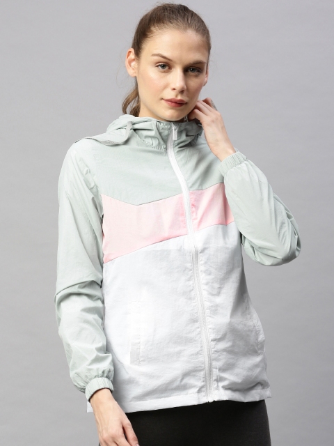 

HRX by Hrithik Roshan Women White & Sea Green Colourblocked Antimicrobial Running Jacket