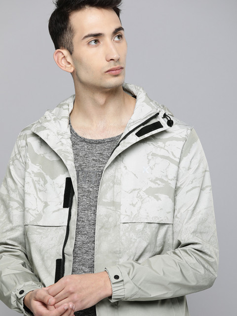 

HRX by Hrithik Roshan Men Off White & Grey Printed Rapid-Dry Antimicrobial Outdoor Jacket
