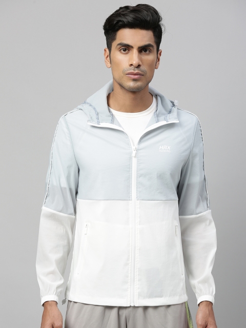 

HRX by Hrithik Roshan Men Grey & White Colourblock Rapid-Dry Antimicrobial Running Jacket