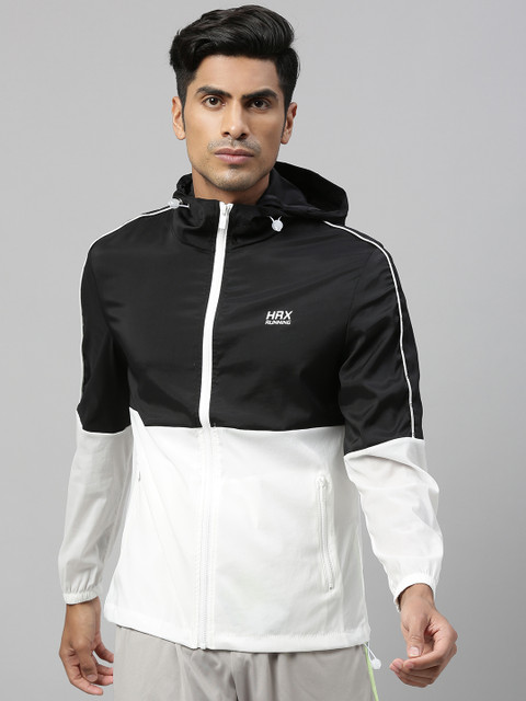 

HRX by Hrithik Roshan Men Black & White Colourblock Rapid-Dry Antimicrobial Running Jacket