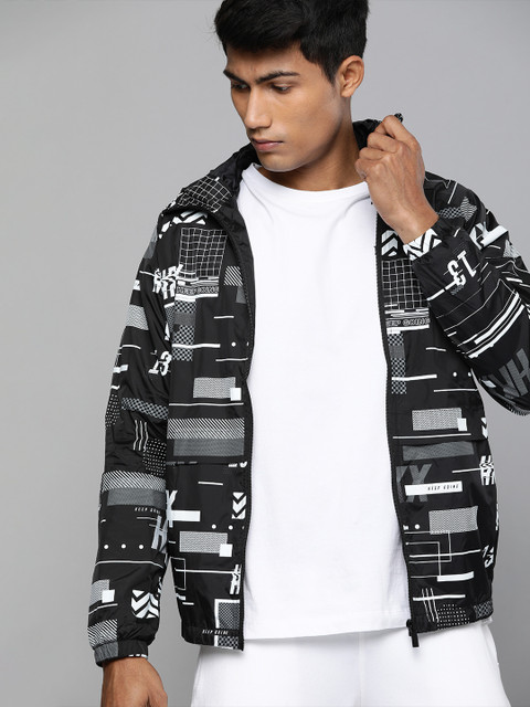 

HRX by Hrithik Roshan Men Black & White Printed Rapid-Dry Antimicrobial Lifestyle Jacket