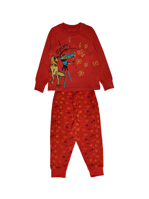 

KiddoPanti Boys Red & Mustard Yellow Printed Night suit