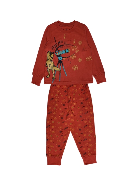 

KiddoPanti Boys Red Printed Night suit