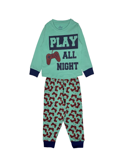 

KiddoPanti Boys Green & Maroon Printed Night suit