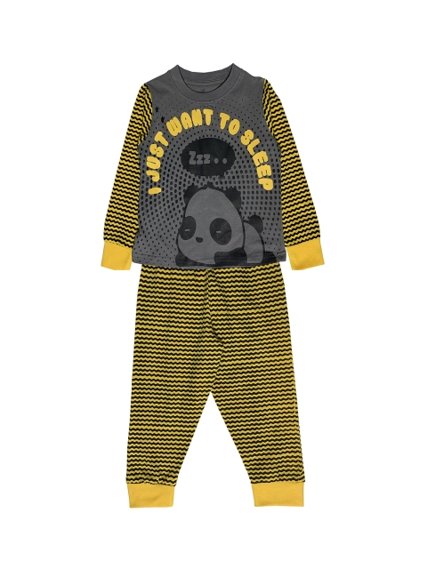 

KiddoPanti Boys Grey & Yellow Printed Night Suit