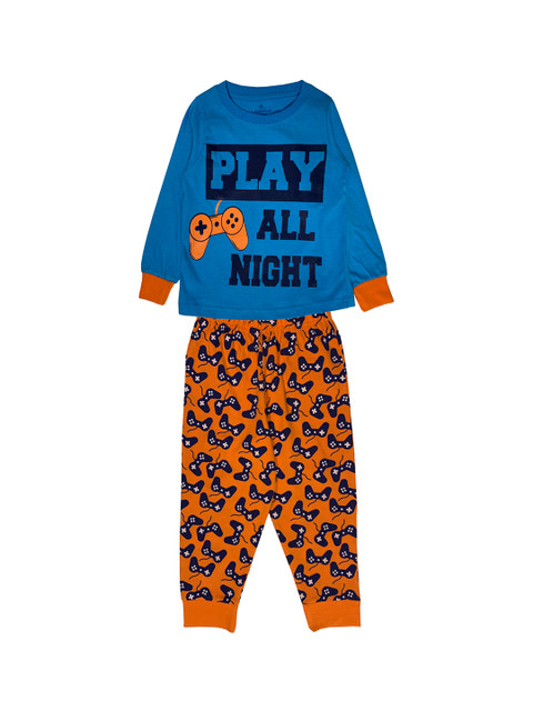 

KiddoPanti Boys Blue & Orange Printed Night Suit SS20BNS051