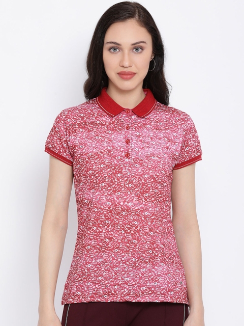 

Monte Carlo Women Red Printed Polo Collar T-shirt