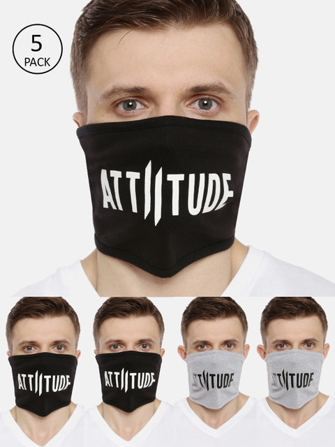 

ATTIITUDE Unisex 5-Pcs Printed 1-Ply Reusable Outdoor Cotton Riding Masks, Grey