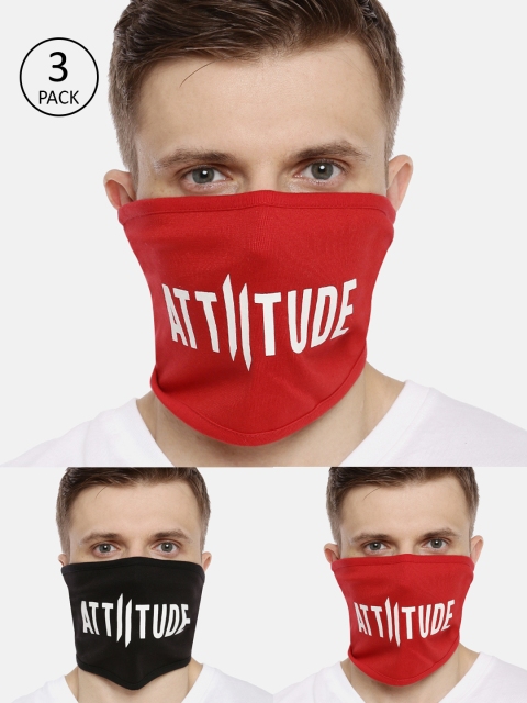 

ATTIITUDE Unisex 3-Pcs Printed 1-Ply Reusable Outdoor Cotton Riding Masks, Red