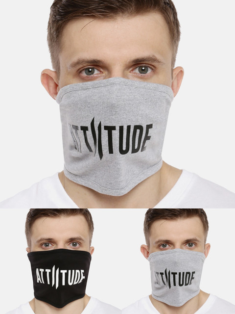 

ATTIITUDE Unisex 3-Pcs Printed 1-Ply Reusable Outdoor Cotton Riding Masks, Black