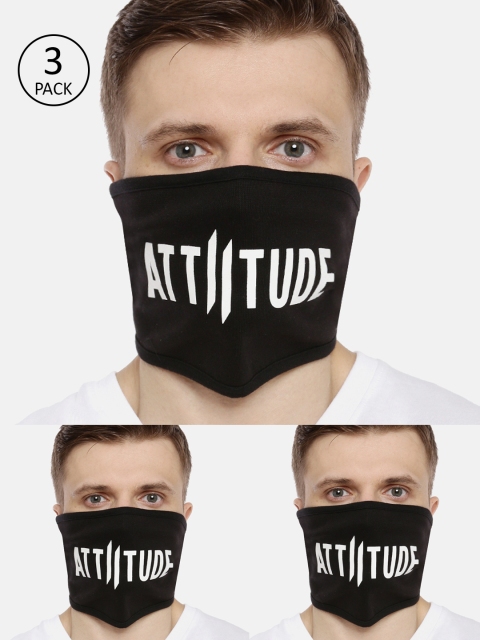 

ATTIITUDE Unisex 3-Pcs Black Printed 1-Ply Reusable Outdoor Cotton Riding Masks