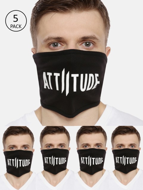 

ATTIITUDE Unisex 5-Pcs Black Printed 1-Ply Reusable Outdoor Cotton Riding Masks