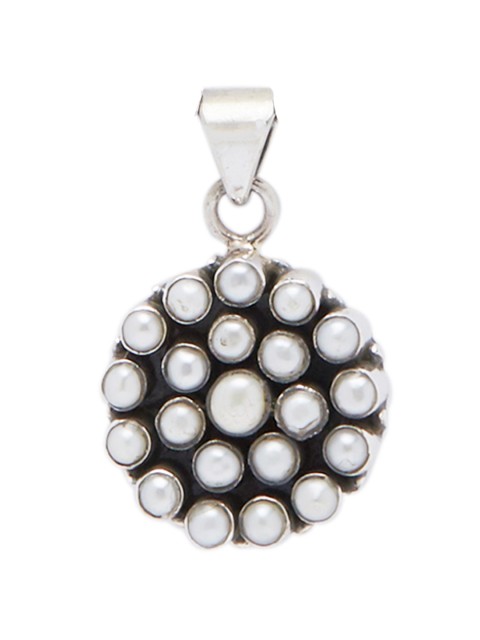 

ahilya 92.5 Sterling Silver & Off-White Mother Of Pearl Vani Handcrafted Pendant
