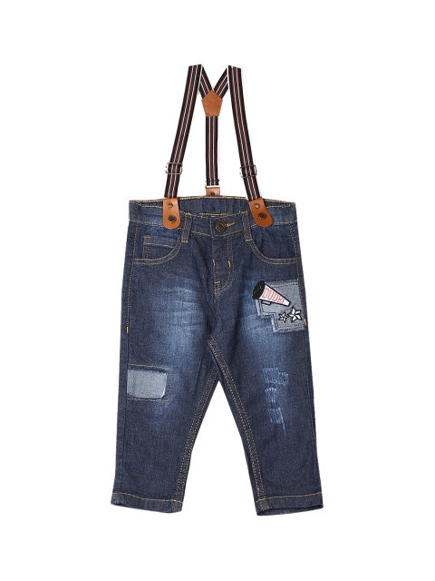 

Donuts Boys Blue Regular Fit Mid-Rise Mildly Distressed Stretchable Jeans With Suspenders