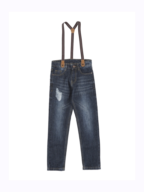 

Cherokee Boys Blue Slim Fit Mid-Rise Mildly Distressed Jeans With Suspenders