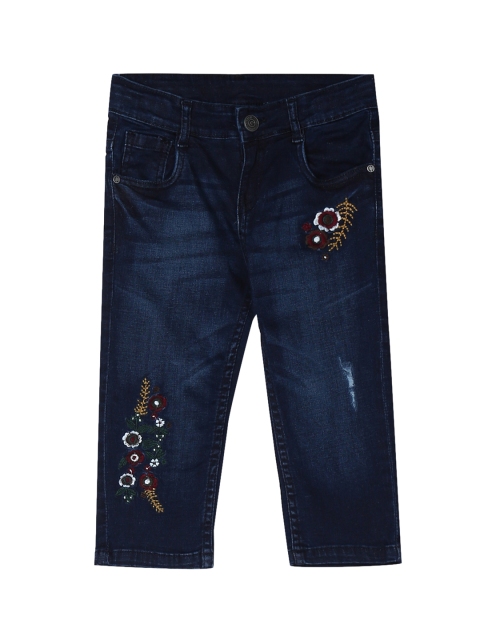 

Cherokee Girls Navy Blue Regular Fit Low Distress Embroidered Stretchable Jeans