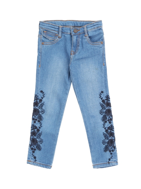 

Cherokee Girls Blue Slim Fit Embroidered Mid-Rise Clean Look Stretchable Jeans