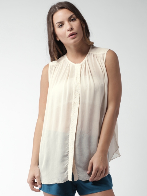 

FOREVER 21 Contemporary Peach-Coloured Sheer Top