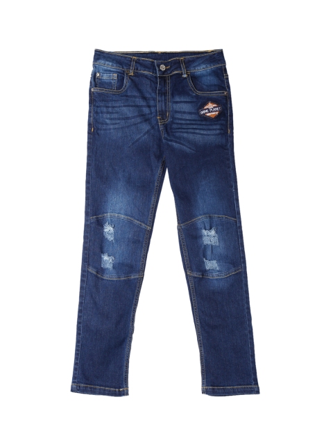 

Cherokee Boys Blue Slim Fit Mid-Rise Low Distress Stretchable Jeans With Applique Detail