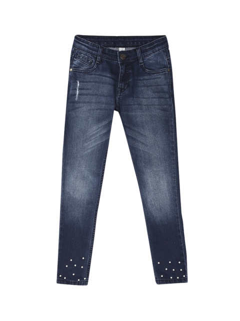 

Cherokee Girls Navy Blue Slim Fit Mid-Rise Embellished Mildly Distressed Jeans