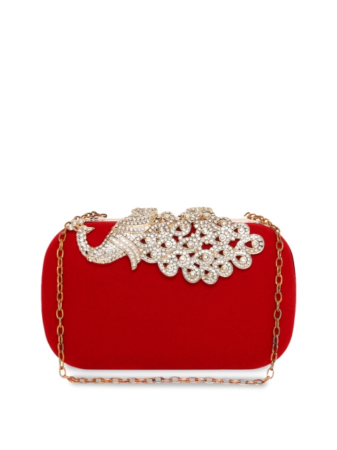 

KLEIO Red & Gold-Toned Embellished Velvet Clutch