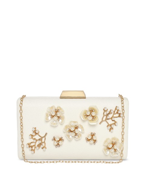 

KLEIO White Embellished Box Clutch