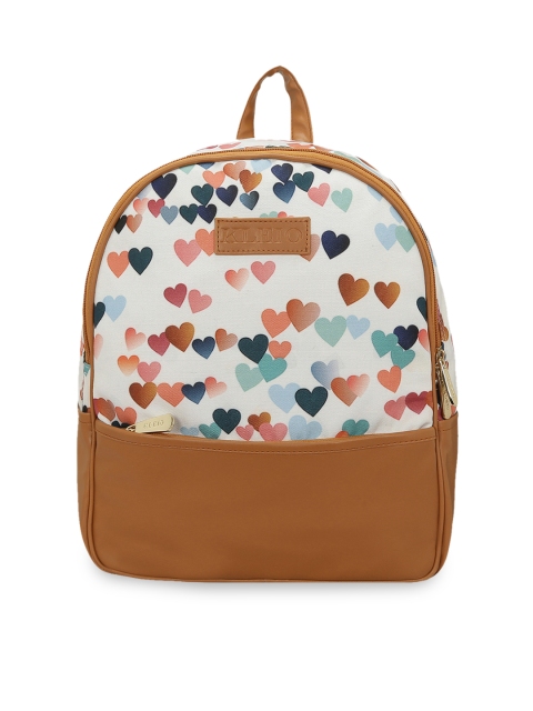 

KLEIO Women White & Tan Brown Graphic Backpack
