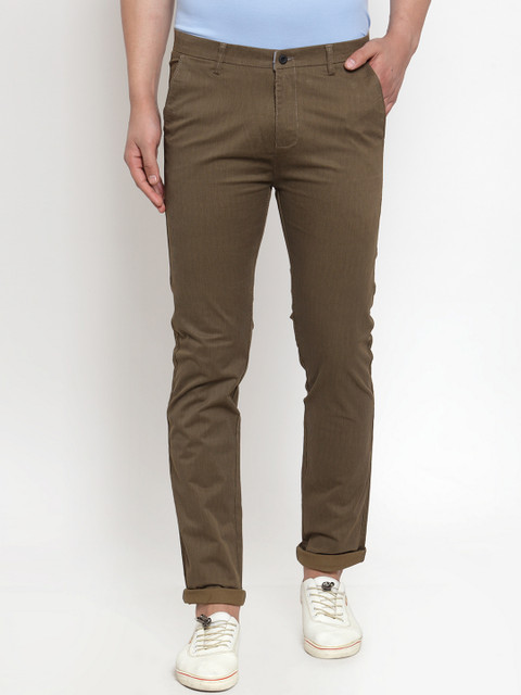 

Global Republic Men Khaki Brown Slim Fit Solid Regular Trousers