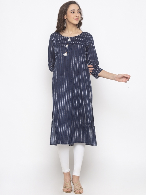 

Globus Women Navy Blue & Off-White Printed Straight Kurta