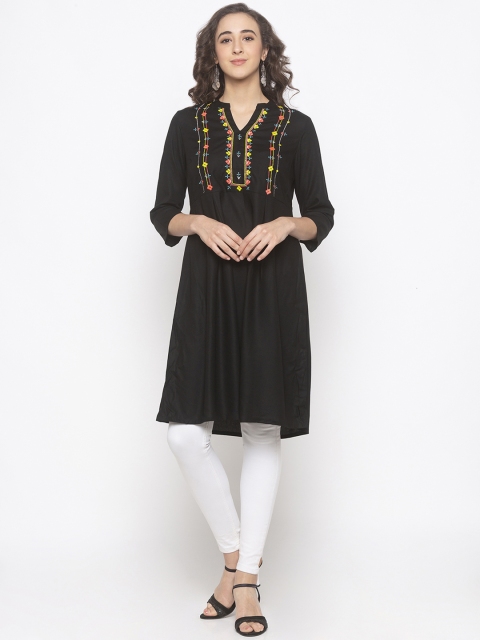 

Globus Women Black & Yellow Embroidered A-Line Kurta