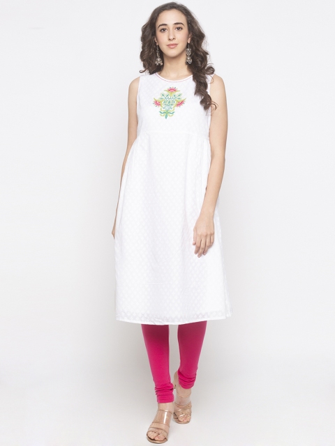 

Globus Women White Embroidered Kurta