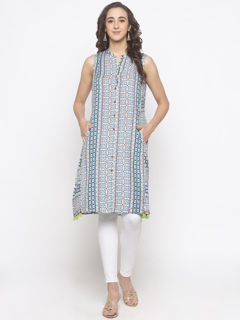 

Globus Women Blue Printed A-Line Kurta