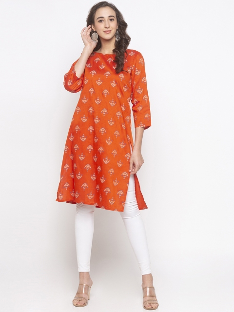 

Globus Women Orange & Blue Printed Straight Kurta